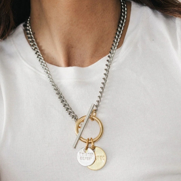 Twisted Silver Jewelry - Gold and Silver Chain Necklace & Bracelet Set